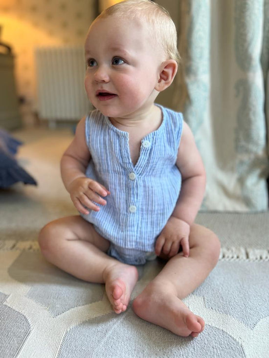 Blue Stripe Muslin Romper