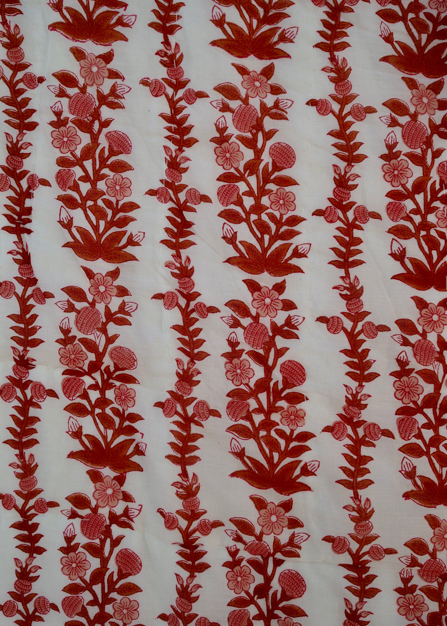 Terracotta Pink Floral and Stripe Bed Quilt