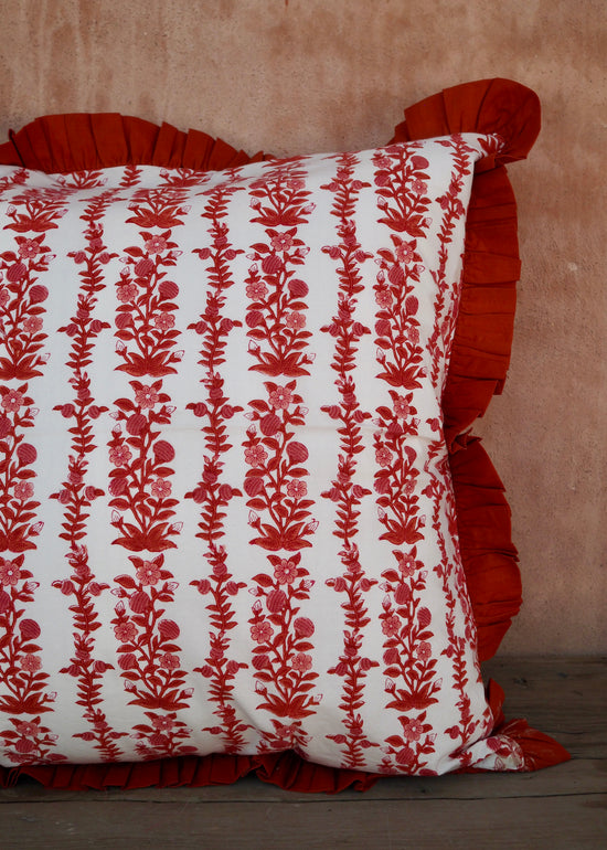 Large Terracotta Pink Floral Reversible Cushion Cover