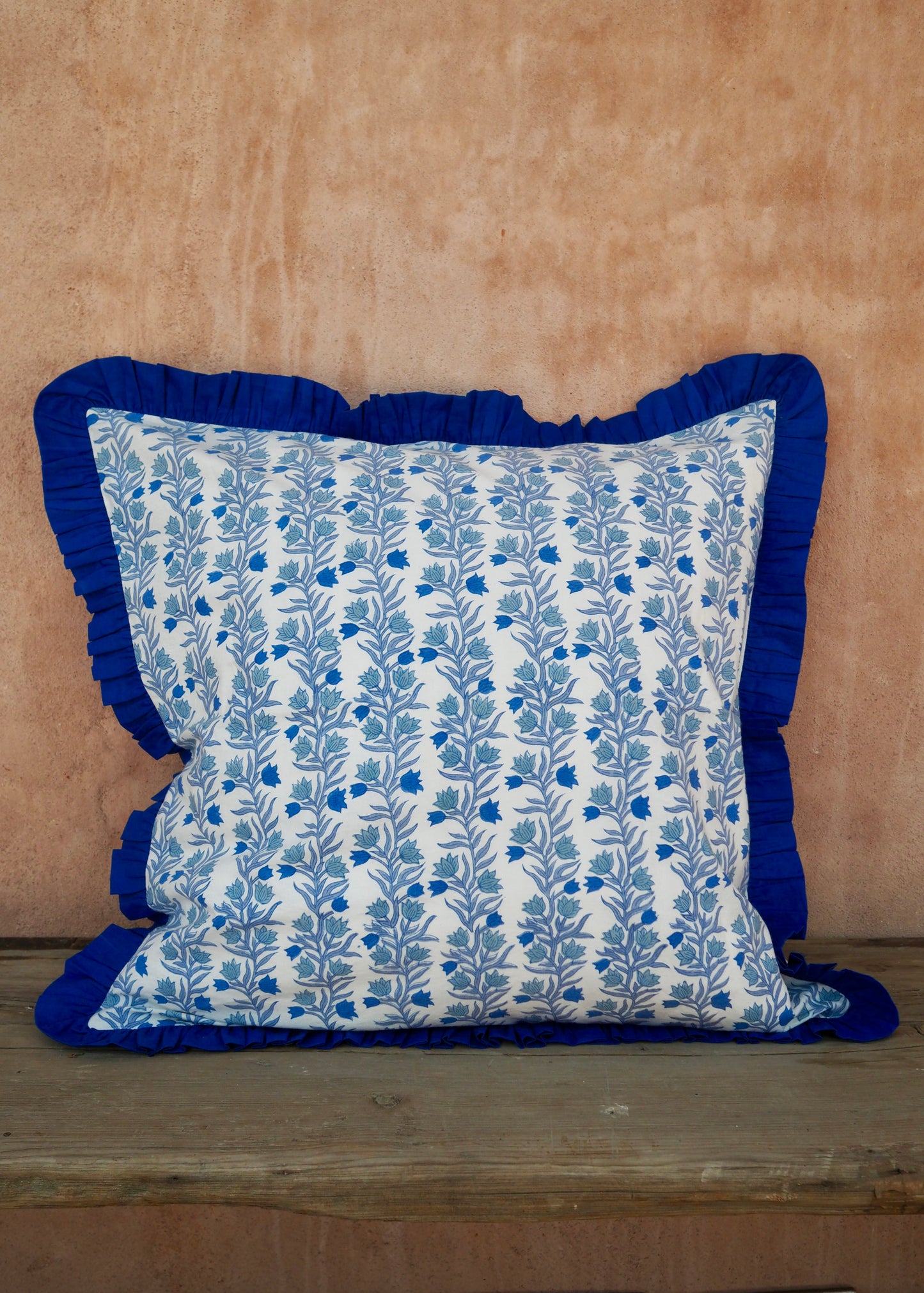 Large Blue Floral Reversible Cushion Cover