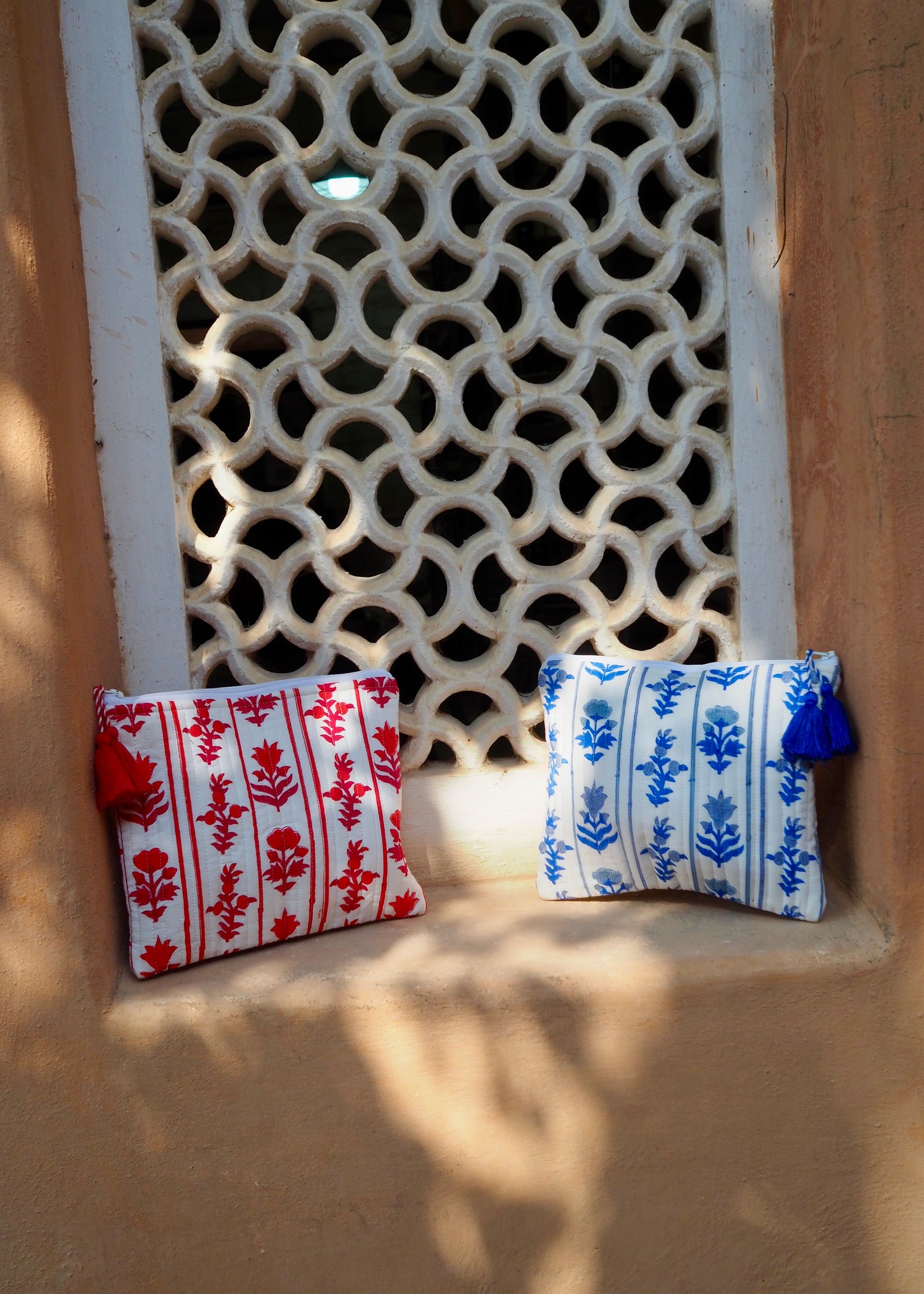 Red Block Print Cosmetic Bag