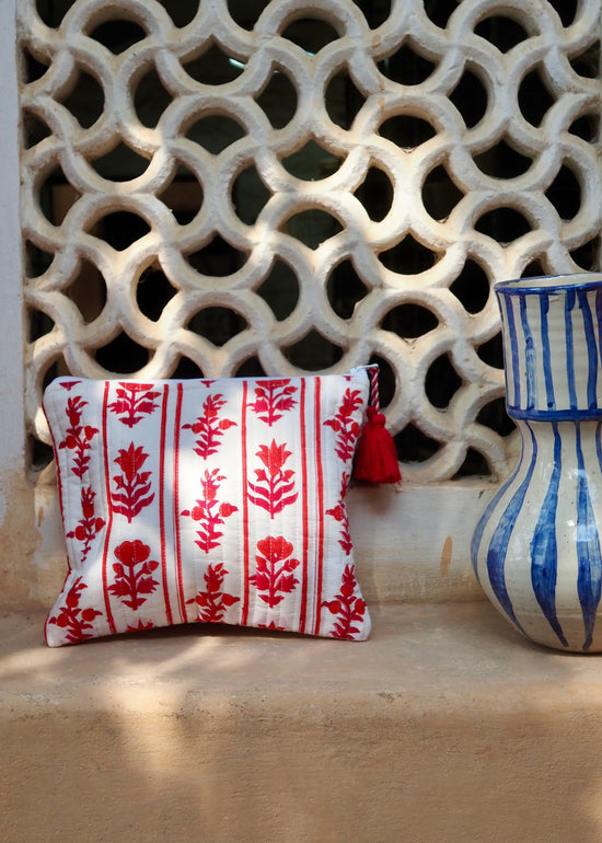 Red Block Print Cosmetic Bag