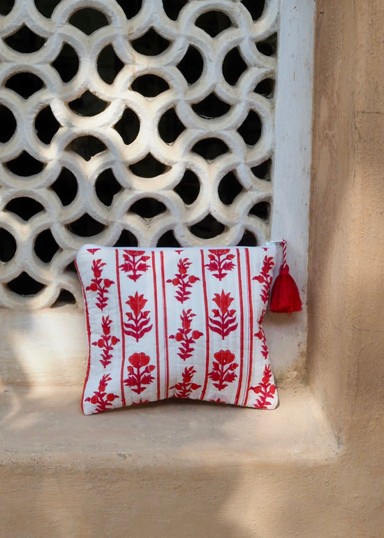 Red Block Print Cosmetic Bag