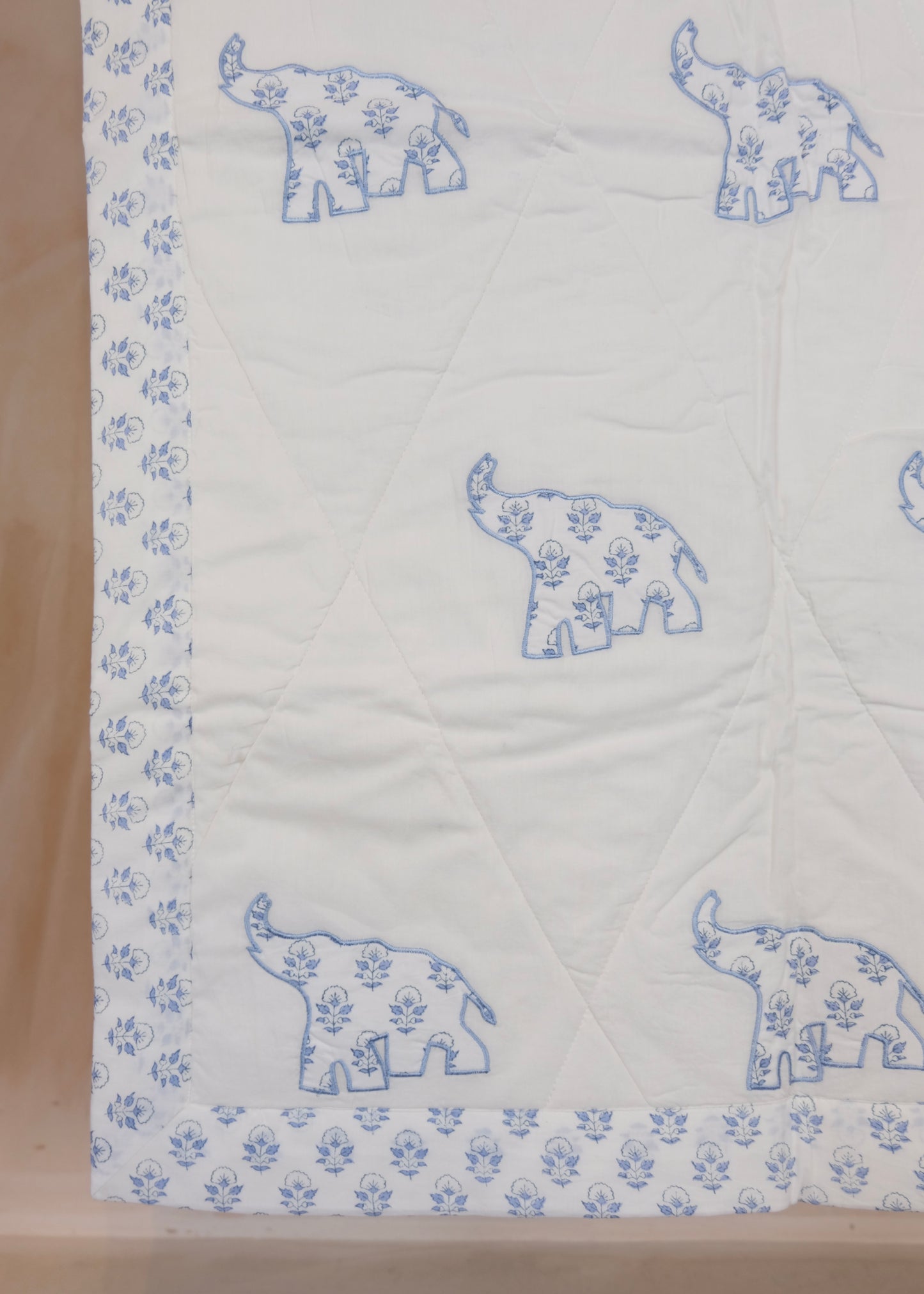 Blue Elephant Cot Quilt