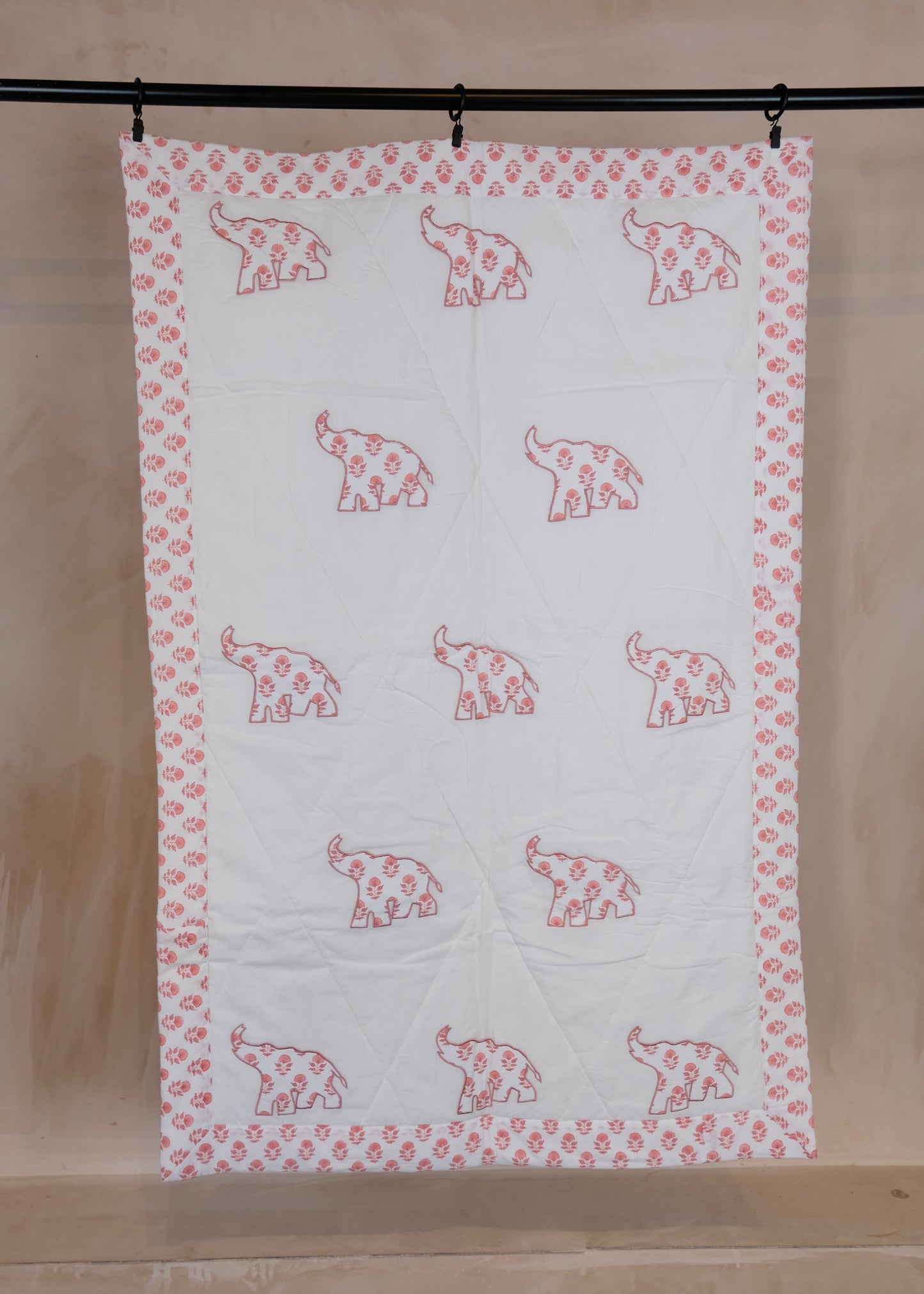 Pink Elephant Cot Quilt