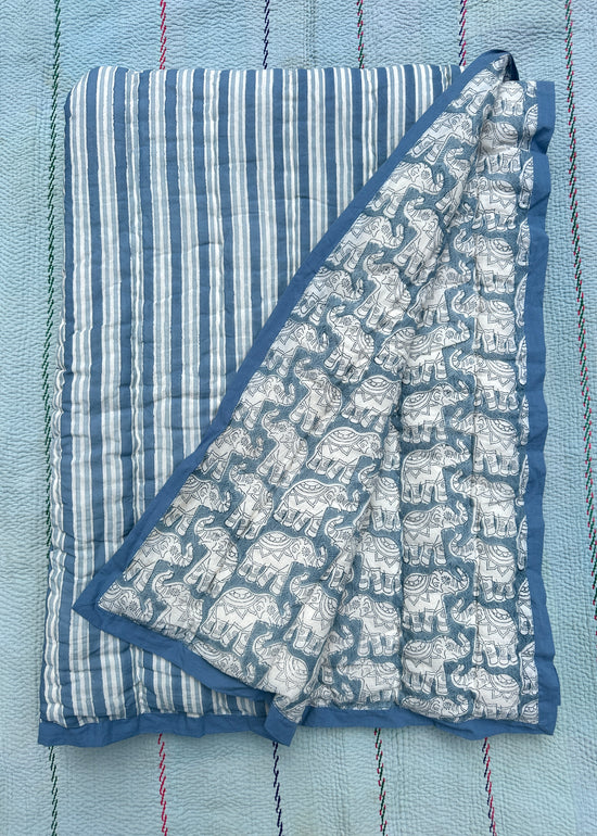 Blue Elephant Cot / Single Quilt