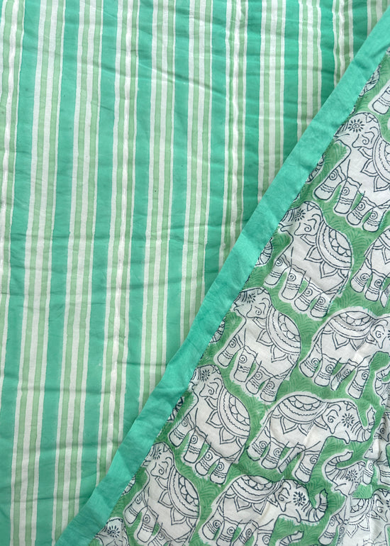 Turquoise Elephant Cot / Single Quilt