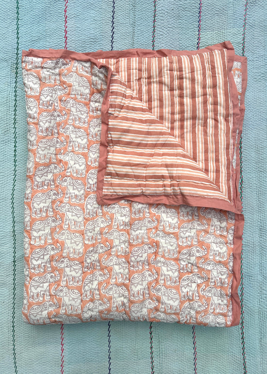 Peach Elephant Cot / Single Quilt