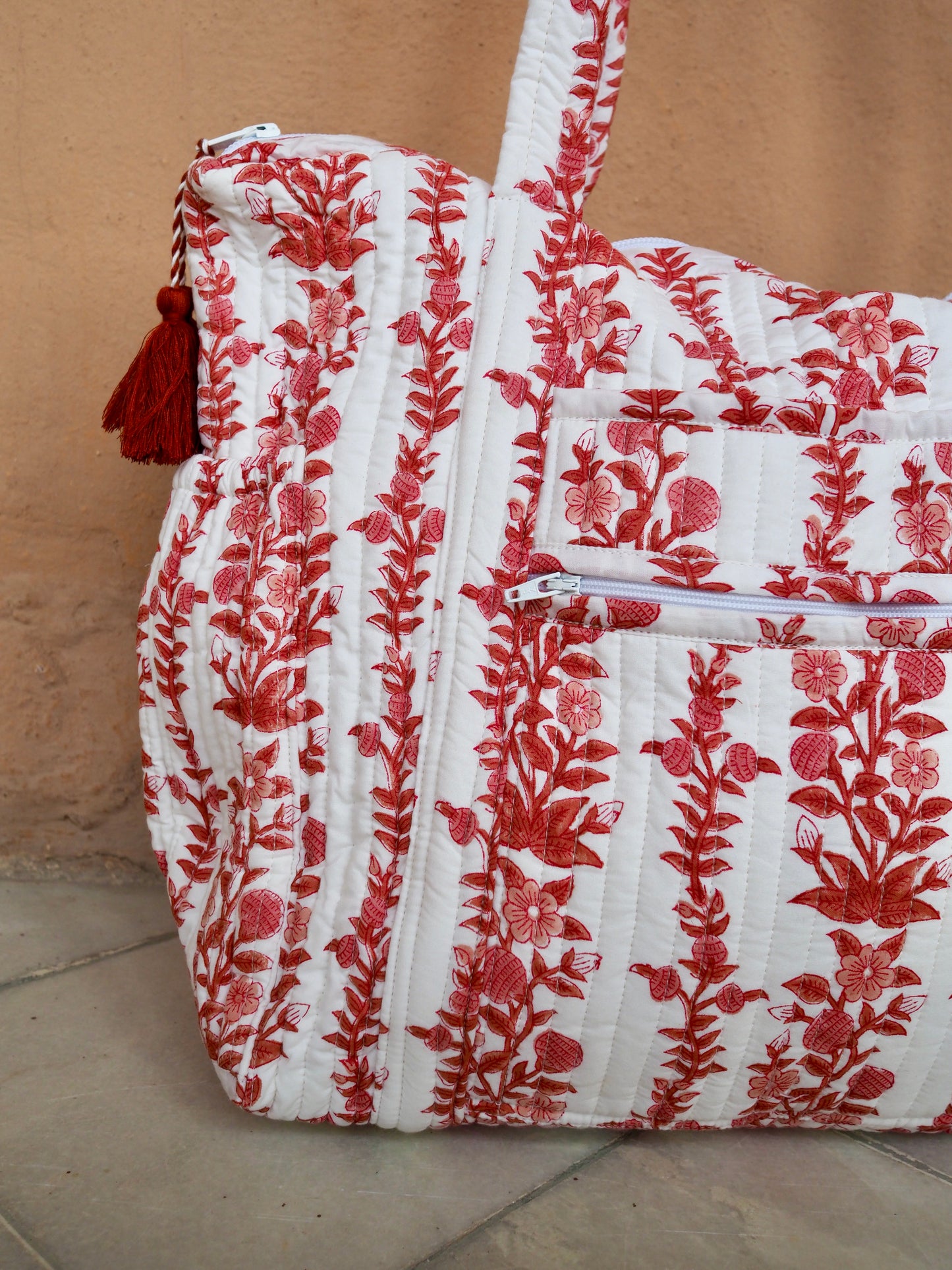 Block Print Pink Quilted Nappy / Tote Bag