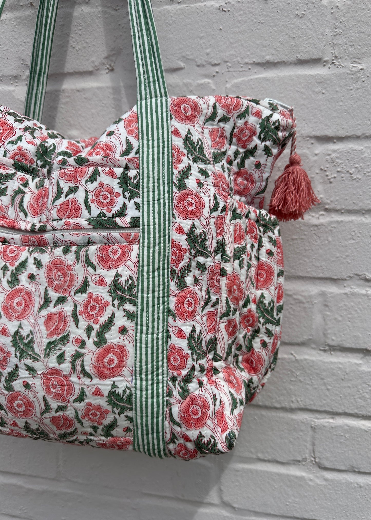 Pink / Green Block Print Tote and Nappy Bag