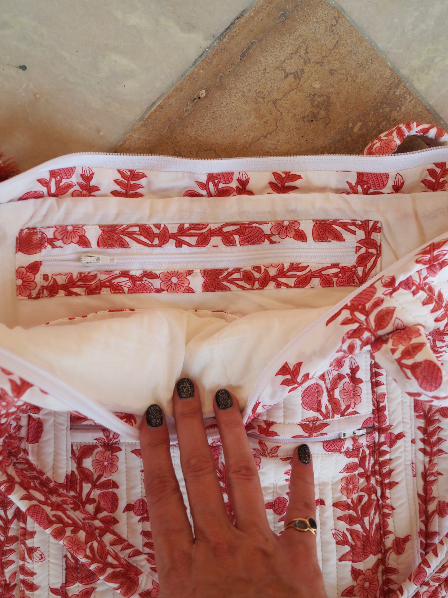 Block Print Pink Quilted Nappy / Tote Bag