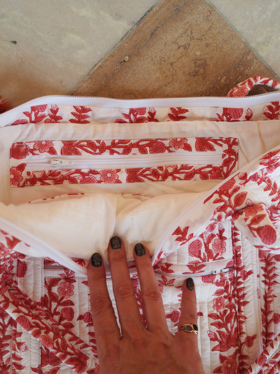 Block Print Pink Quilted Nappy / Tote Bag