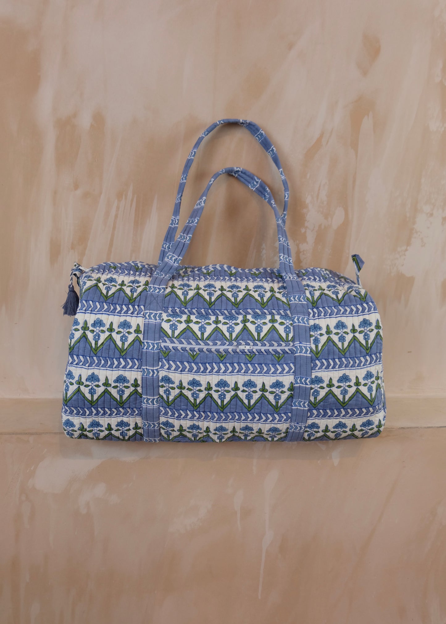 Blue Zig Zag Quilted Duffle Bag