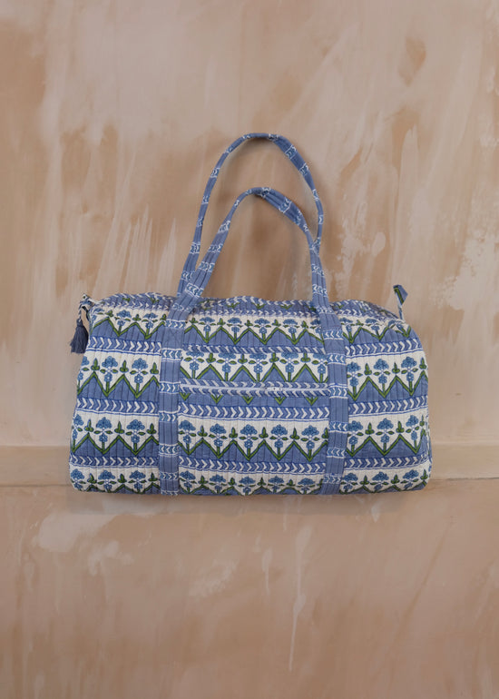 Blue Zig Zag Quilted Duffel  Bag