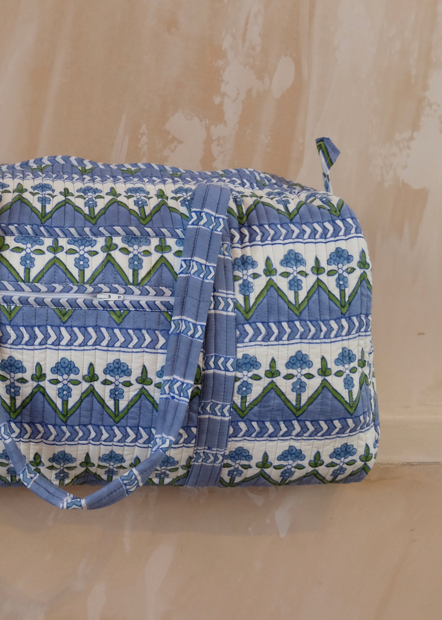 Blue Zig Zag Quilted Duffle Bag