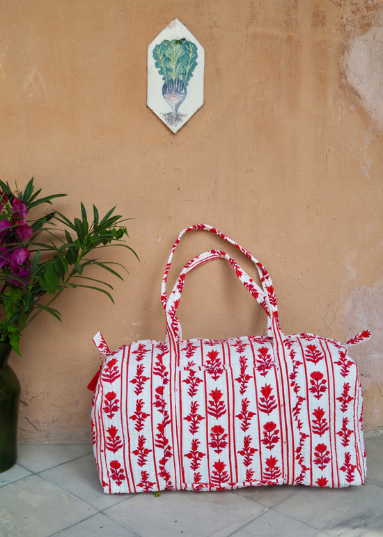 Red Quilted Weekend / Duffle Bag