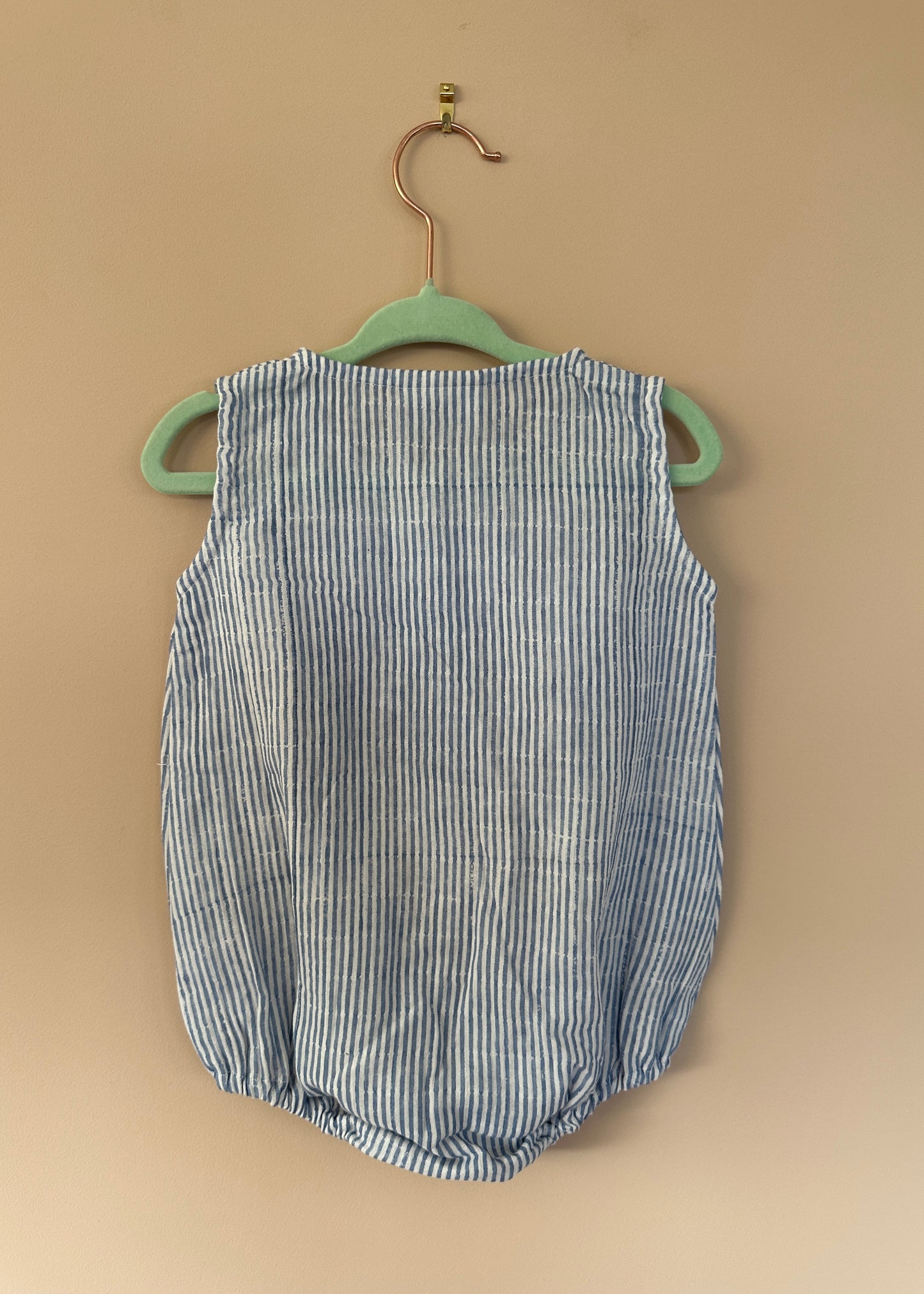 Blue Stripe Muslin Romper