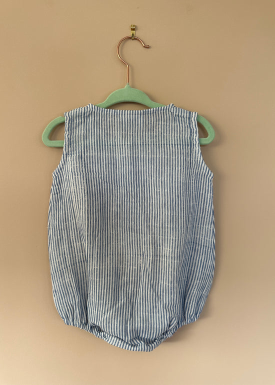 Blue Stripe Muslin Romper